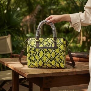 Striking Neon Green Python Print Satchel NWT